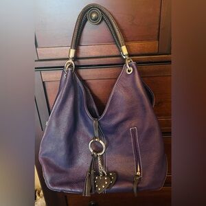 Vera Pelle deep purple purse with dark brown trim silver hardware/accents